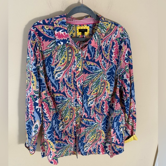 Talbots Tops - Talbots Cotton Botanical Paisley Print Button Front Shirt Contrast Cuff 2X